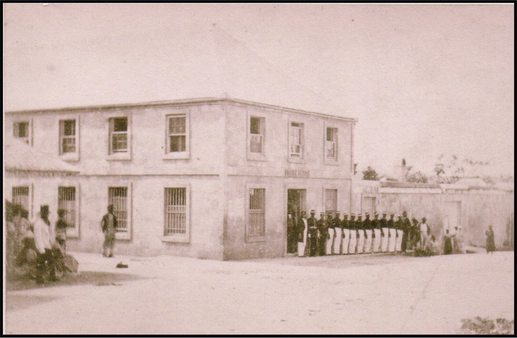 This photo of the Police Station in about 1860 shows police mustering outside.